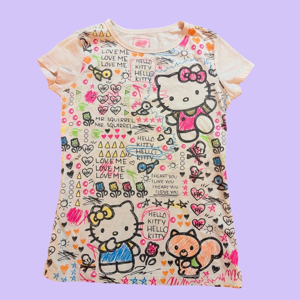 Y2K Old Navy Hello Kitty Sanrio Doodle Graphic Baby Tee Scene #19